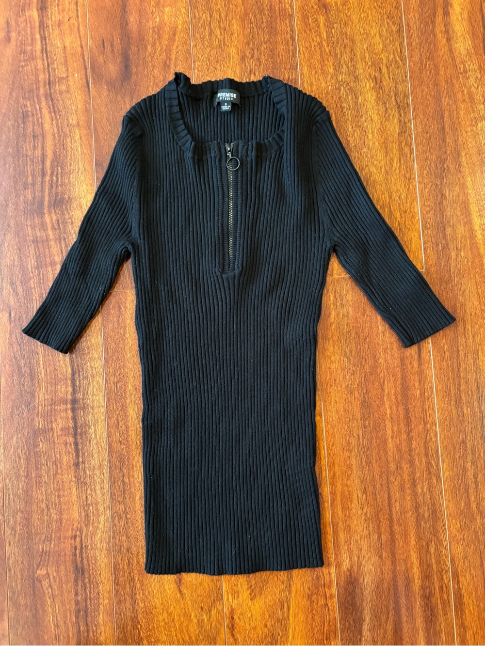 Premise Black Ribbed Zip-Neck Knit Top